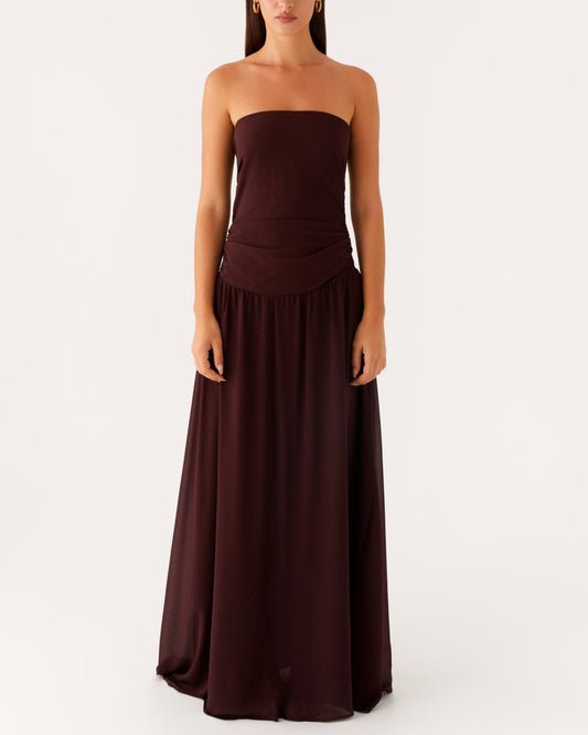Brown Strapless Maxi Dress