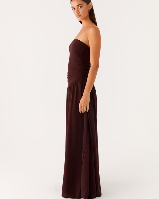 Brown Strapless Maxi Dress