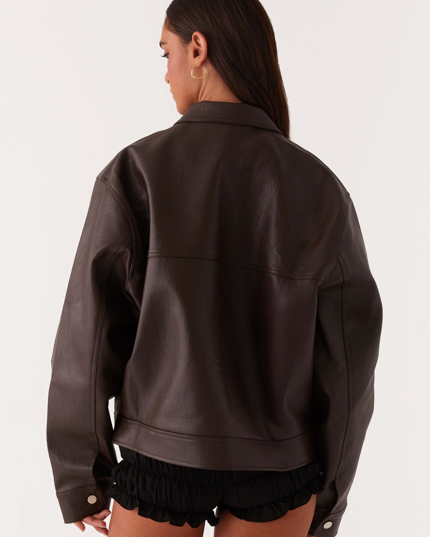 Vegan Leather Bomber Jacket - Chocolate