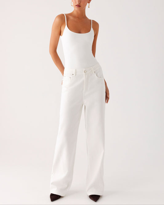 White Basic Straight Leg Denim Jeans