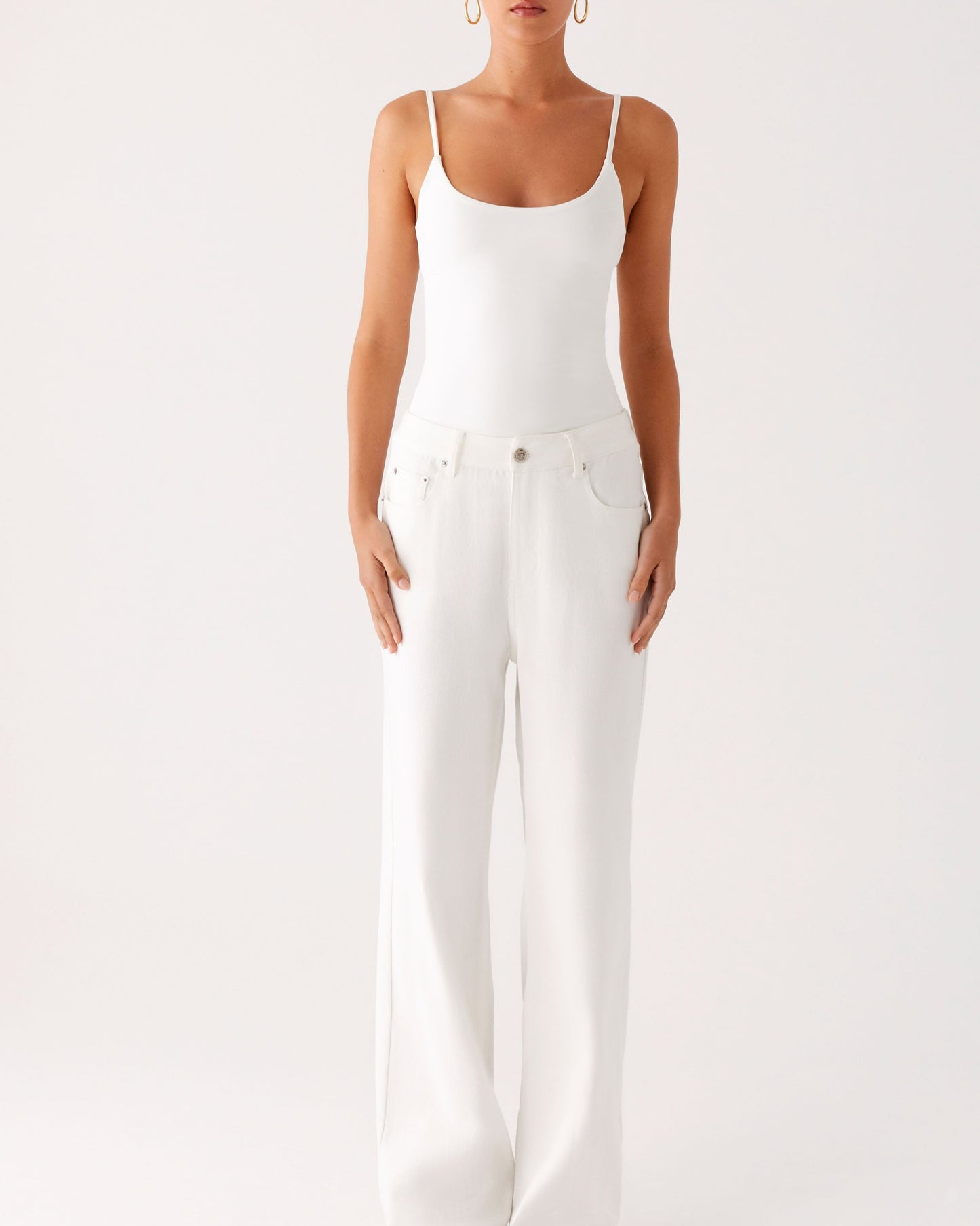 White Basic Straight Leg Denim Jeans