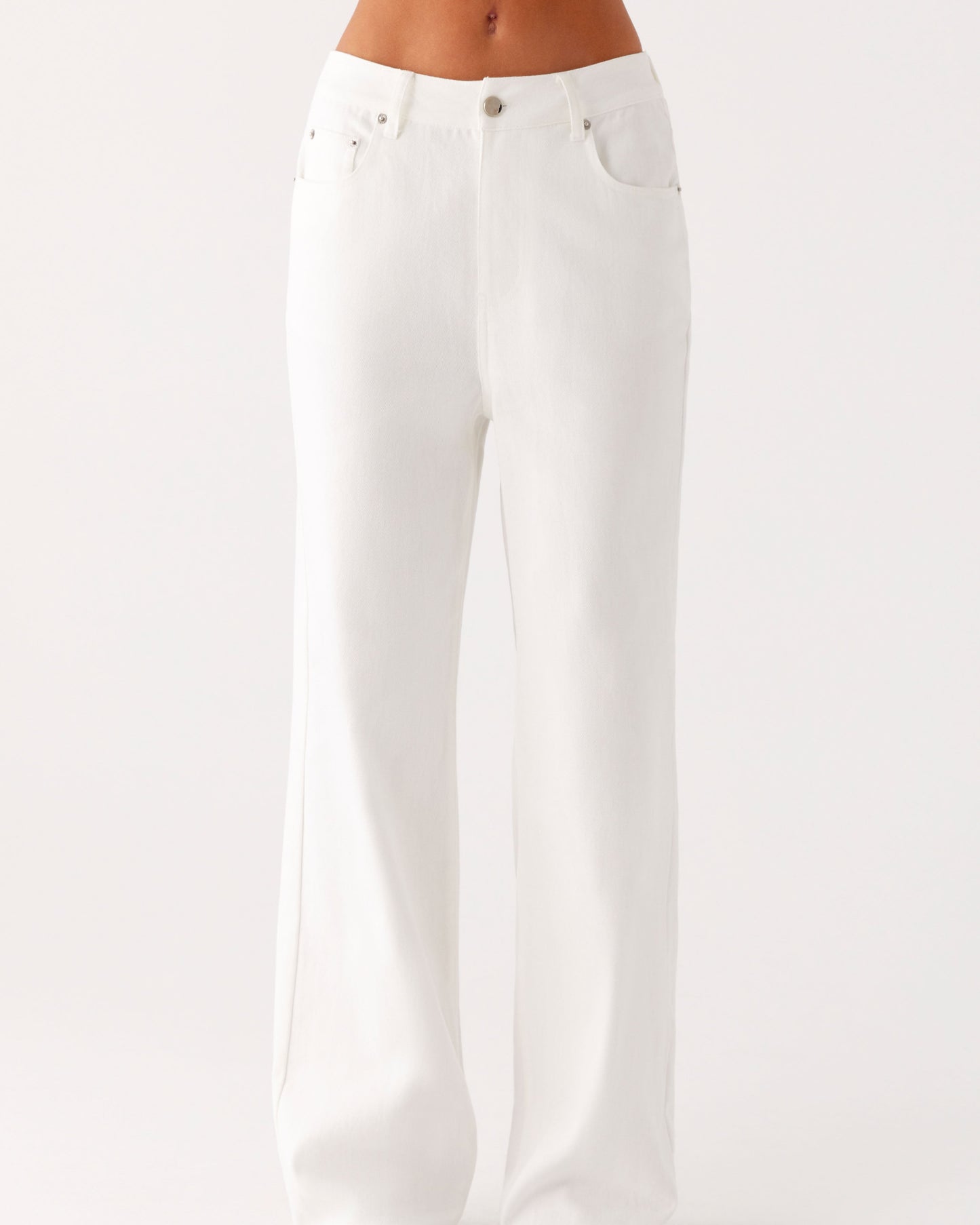 White Basic Straight Leg Denim Jeans