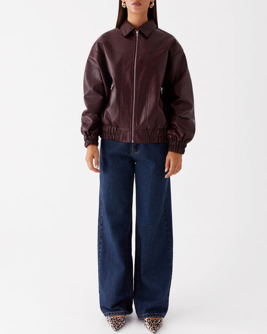 Wine Bomber Jacket Vegan Leather