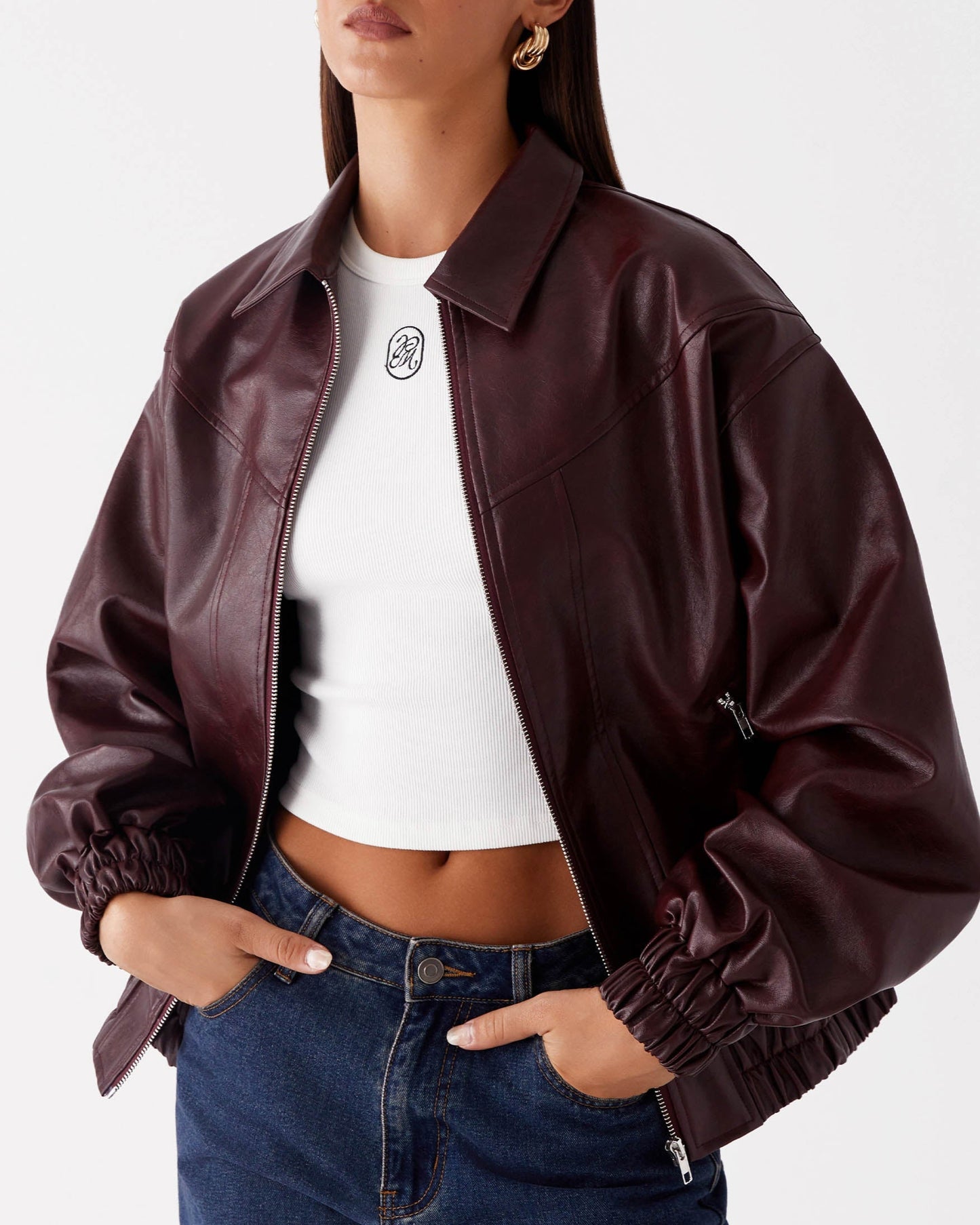 Wine Bomber Jacket Vegan Leather