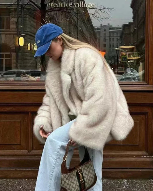 Minimalist oversized faux fur coat
