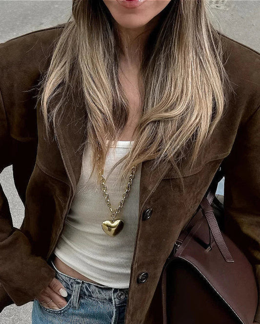 Suede Lapel Casual Blazer Coat