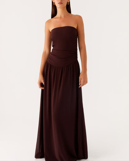 Brown Strapless Maxi Dress