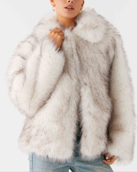 Novera Faux Fur Jacket - White Grey
