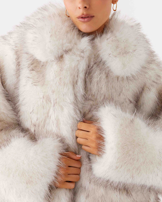 Novera Faux Fur Jacket - White Grey