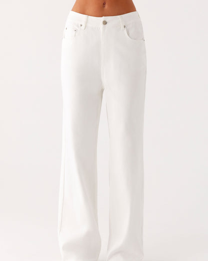 White Basic Straight Leg Denim Jeans