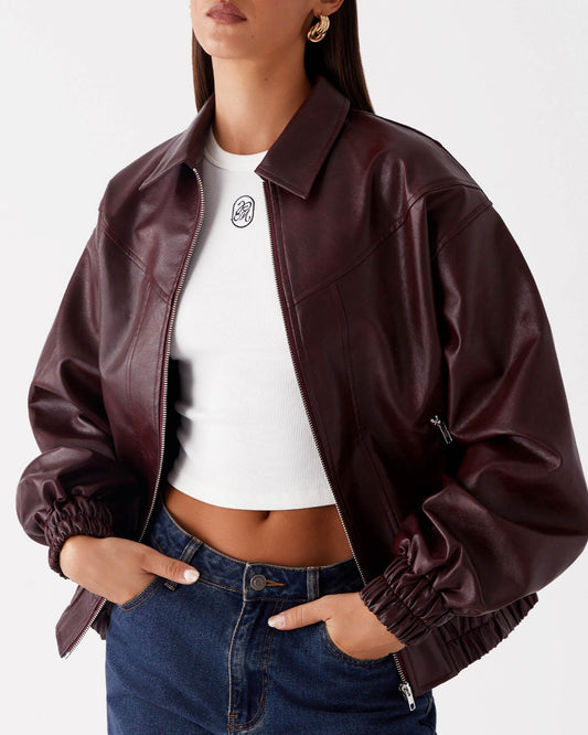 Wine Bomber Jacket Vegan Leather