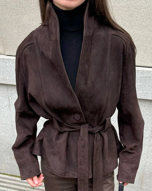 Chic Suede Long Sleeve Jacket Coat
