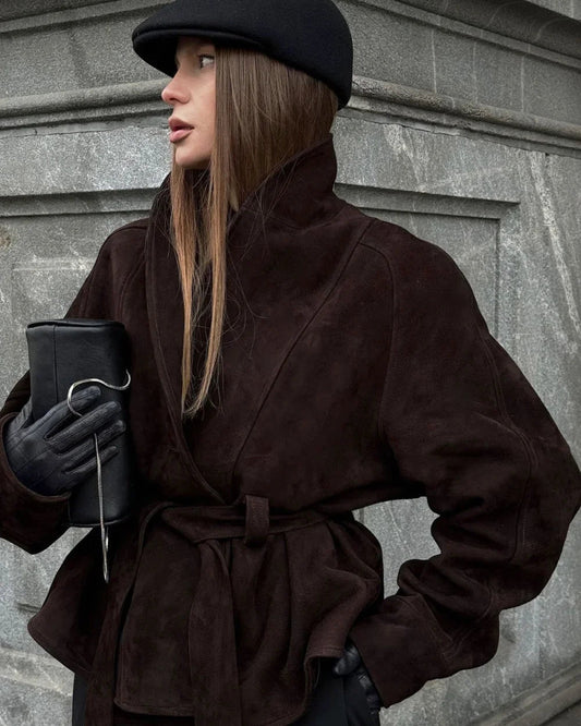 Chic Suede Long Sleeve Jacket Coat