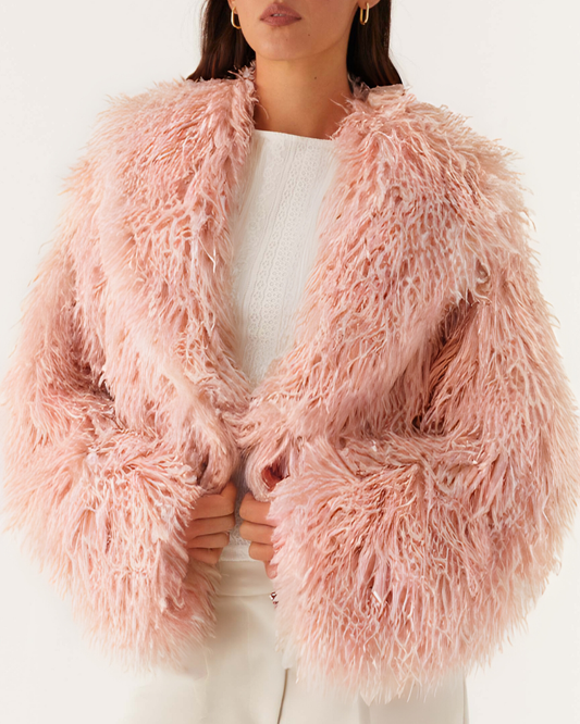 Virginia Cropped Faux Fur Jacket - Taupe