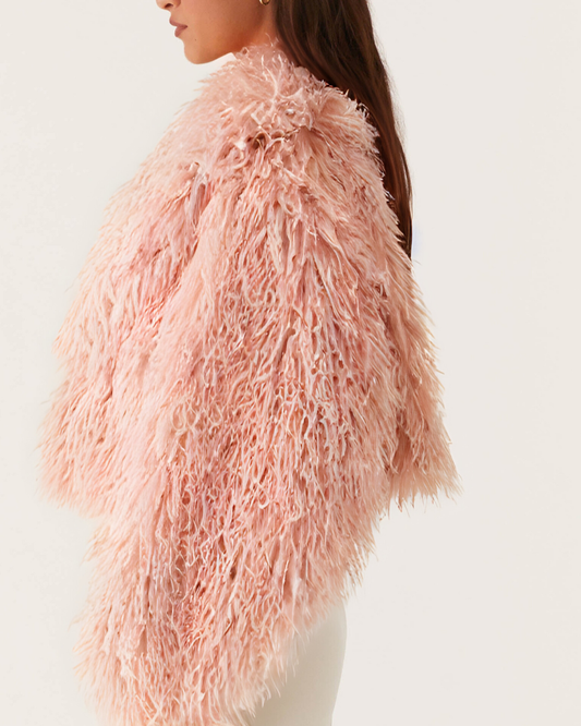 Virginia Cropped Faux Fur Jacket - Taupe