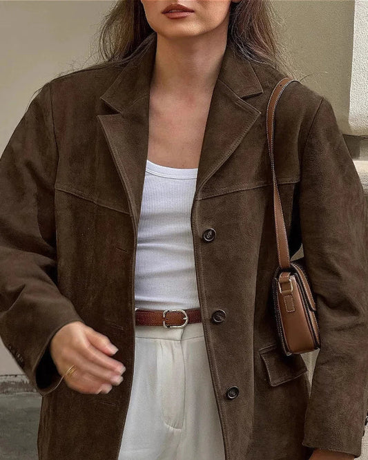 Suede Lapel Casual Blazer Coat
