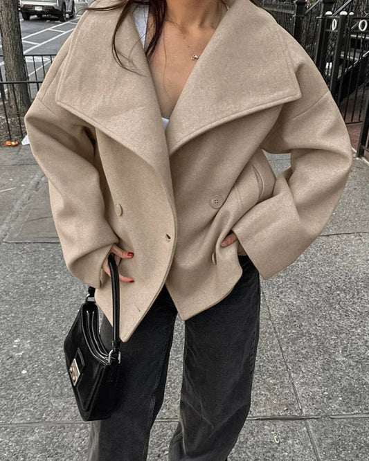 Double Breasted Thickened Wool Blend Coat