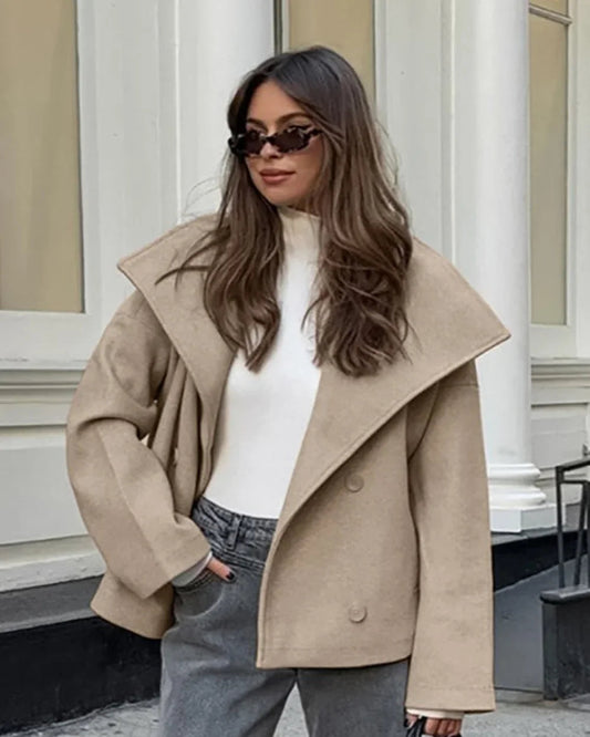 Double Breasted Thickened Wool Blend Coat